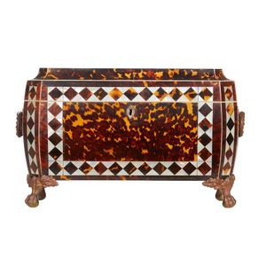 A fine Regency mother of pearl and tortoiseshell tea caddy, the…