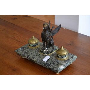 Antique French green marble inkstand, fitted with a bronze…
