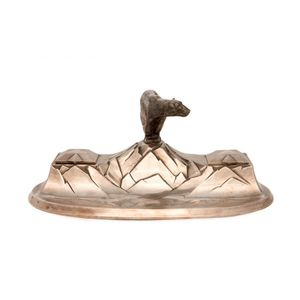 A silver plated polar bear and iceberg inkwell by WMF, Austrian,…
