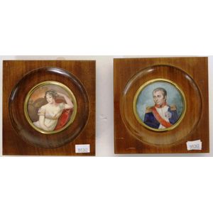 Two French framed portrait miniature prints framed image of…