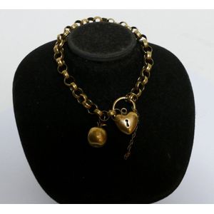A 9ct. gold bracelet, belcher links with puff heart padlock and…
