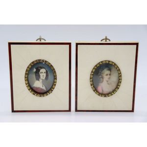 Hand painted miniatures, pair of portrait miniatures depicting…