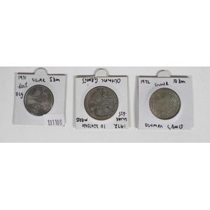 Two German 1972 Olympics 10 mark silver coins and a 1971 5 mark…