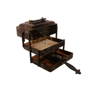 Tortoise shell jewellery box, Concertina fold with carved…
