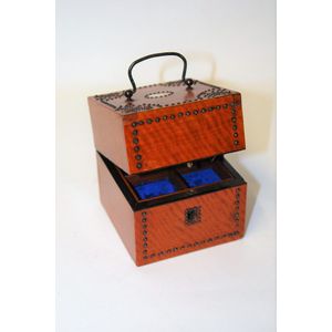 A small 19th century jewel box, cube form with steel studded…
