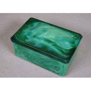 Art Deco Czech malachite glass trinket box, with nude figural…
