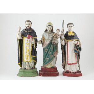 Set three Victorian polychrome painted religious figures…