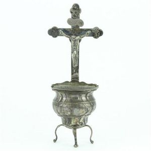 Dutch silver 833 standard holy font having a hinged lid, with…