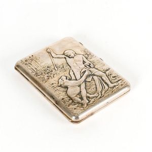A Russian silver cigarette case decorated with a young warrior,…