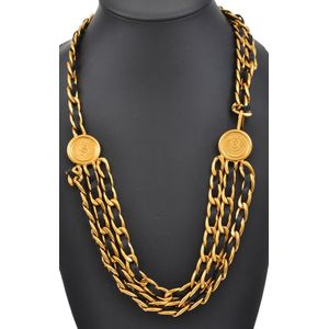 Chanel Gold CC Medallion lined Chain Belt Necklace Golden Metal