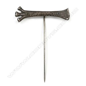 A Christchurch Savage Club pin lapel badge, formed as a bone…