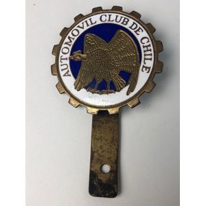 A vintage Chilean brass and enamel car club badge, 12 cm long