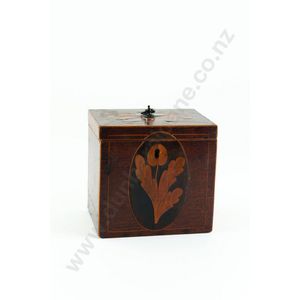 George III mahogany & inlaid tea caddy, with inlaid oval shell…