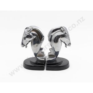 Art Deco period pair of stylized metal chrome horse head&hellip;
