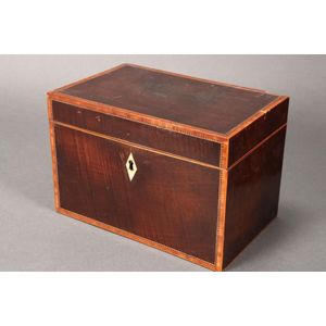 Mid 19th century string inlaid tea caddy, of rectangular form…