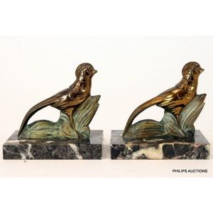 A pair of Art Deco spelter bird bookends, circa 1930s, the…