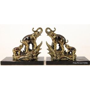 A pair of Art Deco spelter elephant bookends, circa 1930s, the…