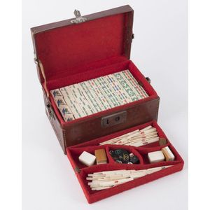 Antique Chinese Mahjong Game Set in Fitted Locking Leather Case