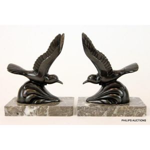 A pair of Art Deco spelter dove bookends, circa 1930s, the pair…