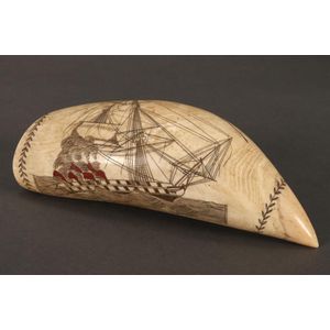 19th century polychrome scrimshaw whale's tooth, by the…
