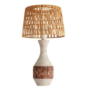 Fratelli Fanciullacci table lamp; ceramic with carvings of a…