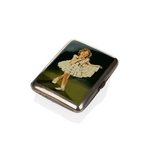 Shirley temple silver and enamel cigarette case, the front with…