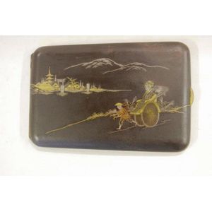 Vintage Japanese Damascene cigarette case, markers mark to back,…