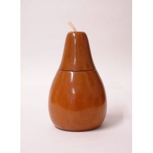 A pear shaped fruitwood tea caddy in the antique manner, the…