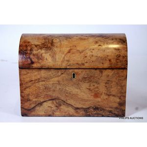 A Victorian dome top walnut tea caddy box, 19th century, the…