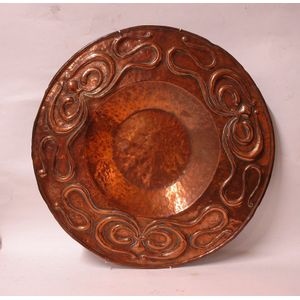 A Newlyn School Arts & Crafts copper plaque, incised monogram…