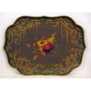 Large early Victorian papier mache tray, with floral design on…