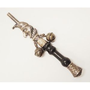Early silver baby's rattle 'Punch' handle decorated to handle…
