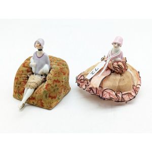 Cosy doll and pin cushion doll, pink silk dressed pin cushion…