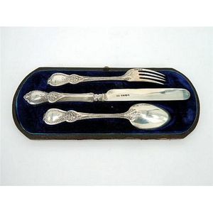 A silver three piece childs Christening set comprising knife,…