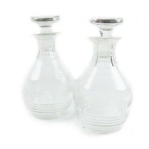 Pair of 19th century engraved glass decanters depicting grapes…