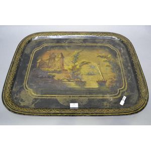 Victorian Antique 1860 Hand Painted Tin Toleware Tray