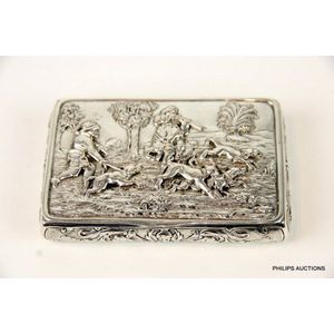 An antique German 800 silver table snuff box, unidentified…