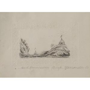 Gold At Yackandandah: c.1853, Small pencil drawing titled 'Gold…