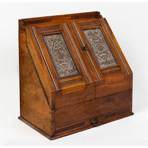 An Arts & Crafts walnut desk compendium, late 19th century,…