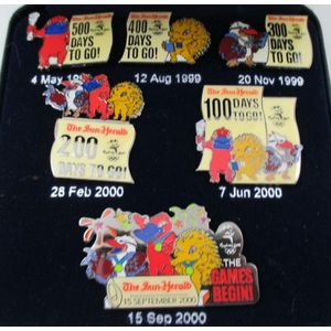 Complete set of 2000 Olympic tourch relay pin badge Sun Herald Australia 