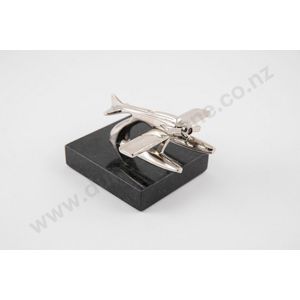 Small metal model of a float plane, raised on a marble plinth,…