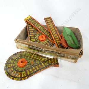 Old Mettoy tin plate train tracks and 1 Hornby rolling stock…