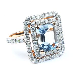 Aquamarine & Diamond Double Halo Ring - Rings - Jewellery