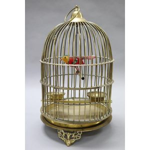 Vintage Miniature Brass Birdcage With Bird