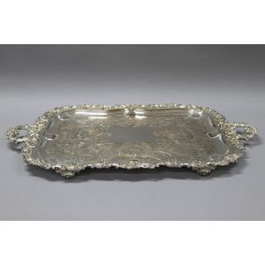 Large silver plated twin handled service tray, 75 cm long, 50…