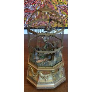 A large antique French singing bird cage, automaton music box,…