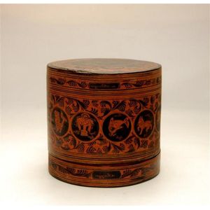 A large Burmese lacquered box, used for tobacco, betel nut and…