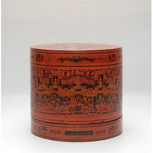 A large Burmese lacquered box, used for tobacco, betel nut and…