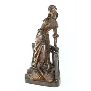 French bronze figure group, depicting a lady standing on some…