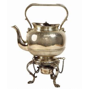 Elkington & Co silver plated kettle on stand etched with crest,…